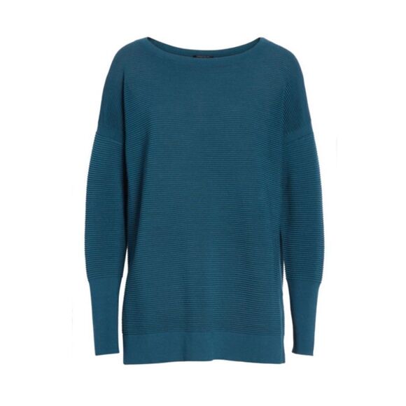 Lafayette 148 Ribbed Tunic Sweater In Empress Teal Small - Picture 1 of 8